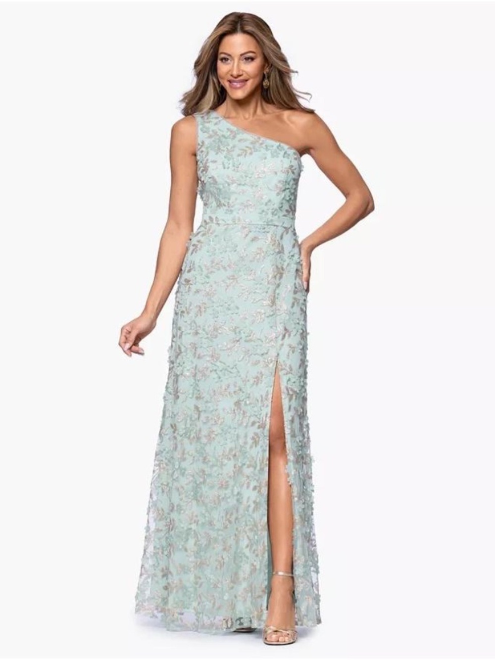 NWT Xscape 3D Flower One-Shoulder Gown - size 14